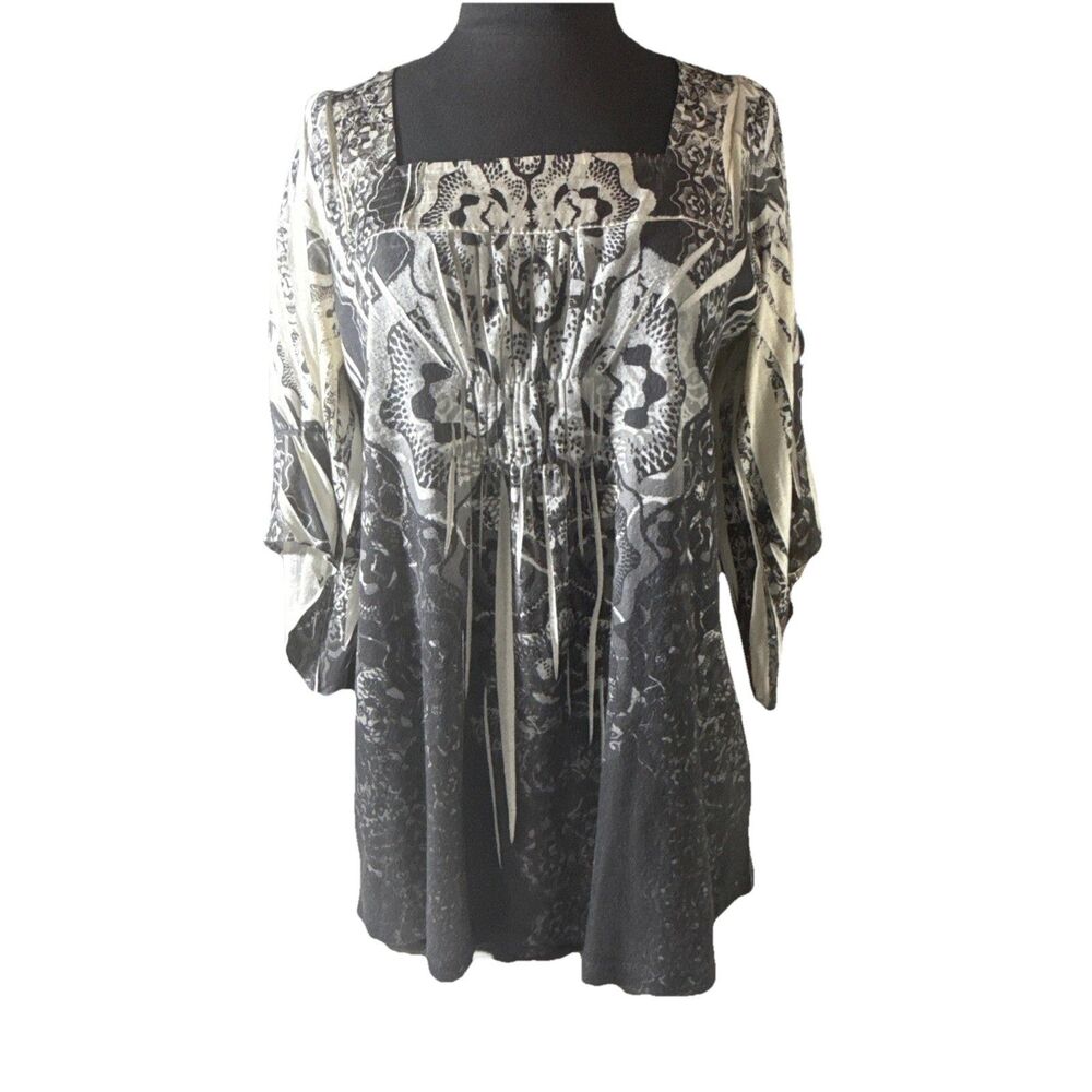 Apt 9 Square Neck Asymmetrical Sleeve Tie Dye Floral Print Blouse Size L